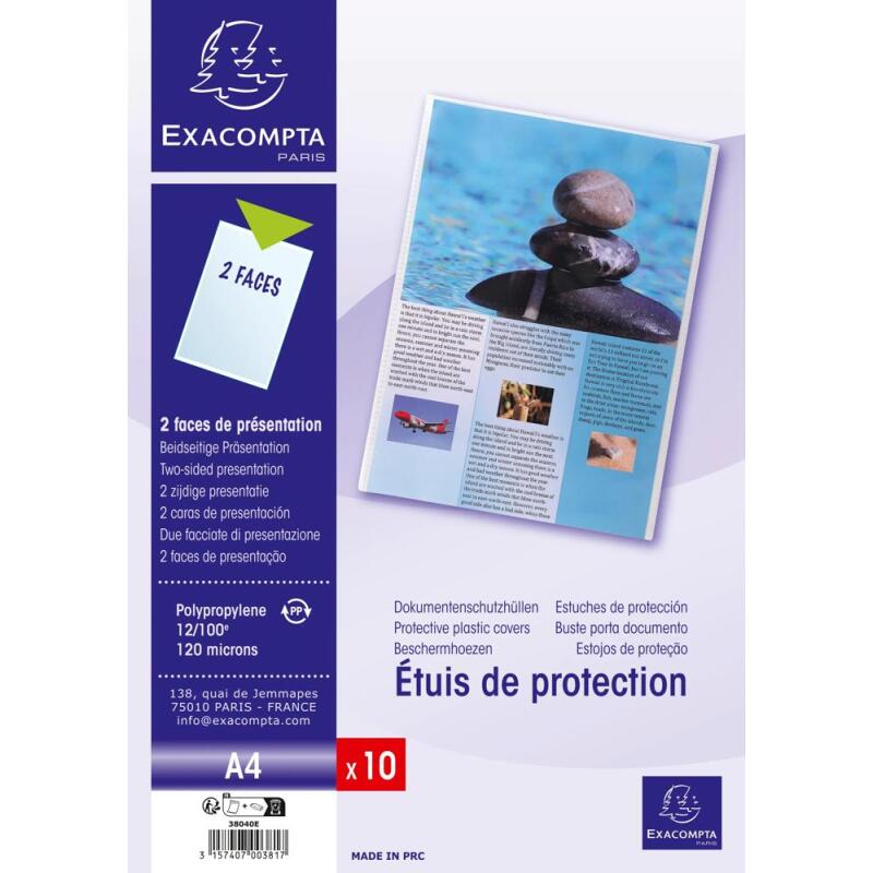 Sachet de 10 étuis de protection simples polypropylène 12/100e - A4 - Cristal