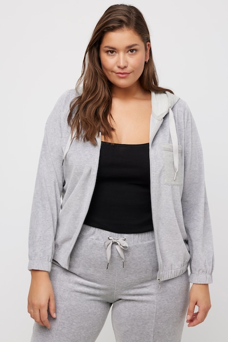 Loungewear-Jacke, Velourssamt, Sweat-Kapuze