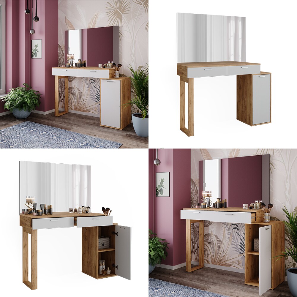 Vicco Schminktisch Regina Eiche Weiß 130 cm mit 2 Schubladen