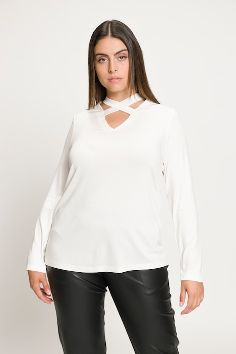 Shirt, Zierbänder, V-Ausschnitt, Langarm