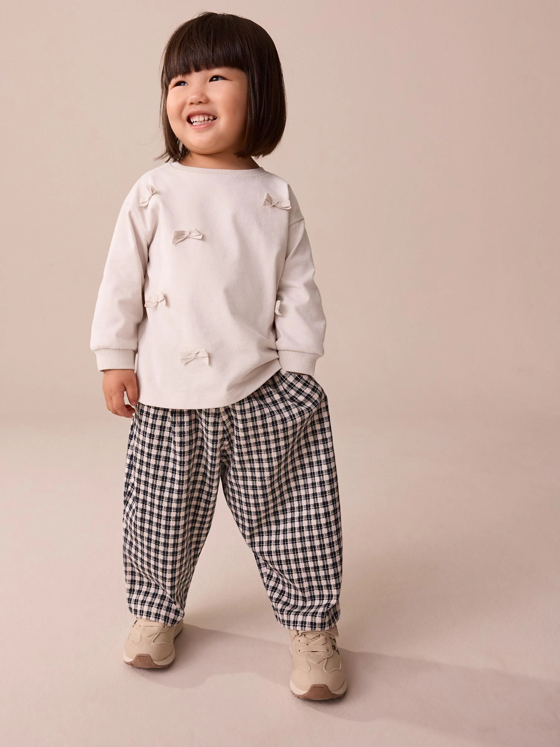 Zwarte/witte gingham-ruit - Broek met structuur en wijde kortere pijpen (3mnd -7jr)
