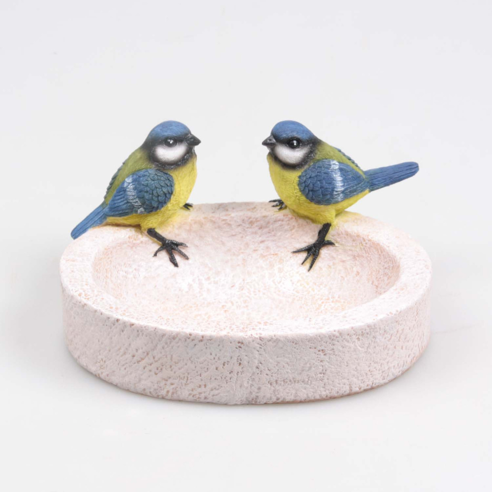Bain oiseau en résine avec oiseaux 20 x 15 x 10.5 cm mésange charbonnière
