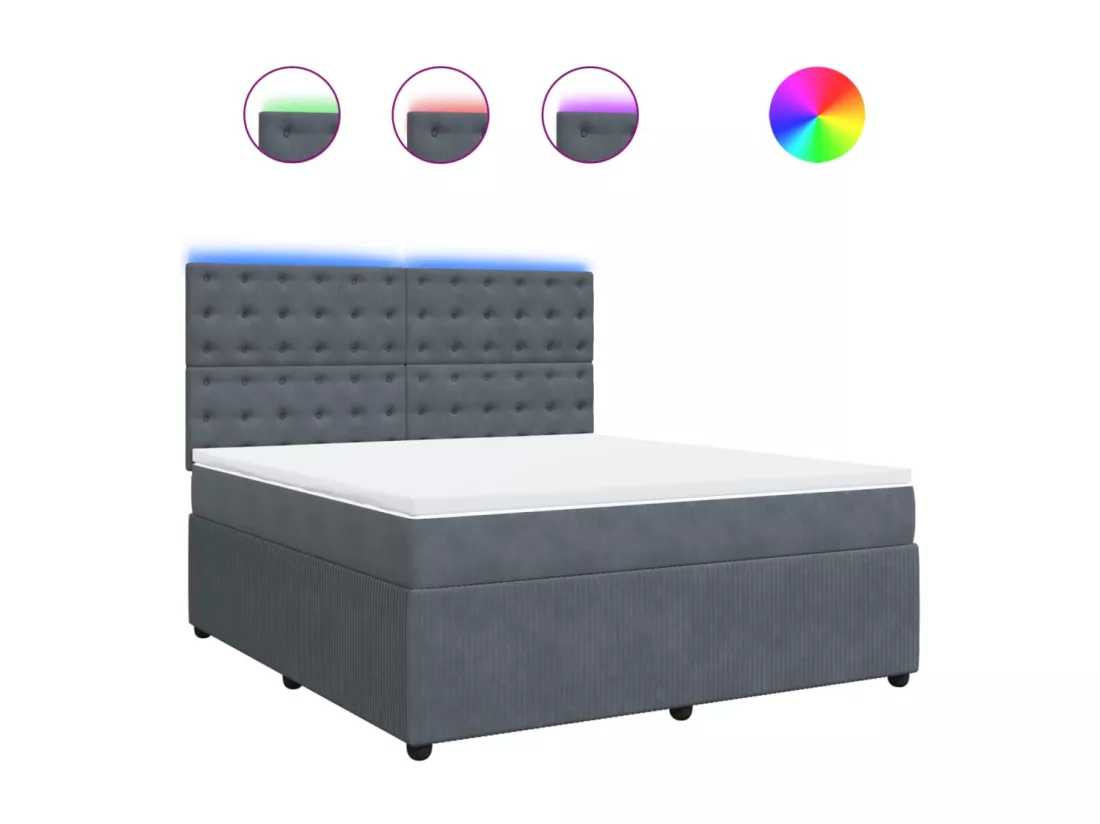 Sommier à lattes de lit et matelas Gris foncé 180x200cm Velours