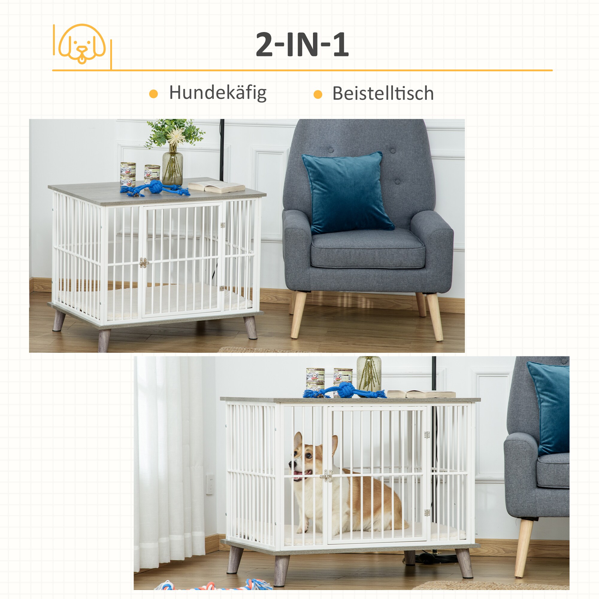 PawHut Hundekäfig mit erhöhtem Design bunt 86B x 60T x 70H cm