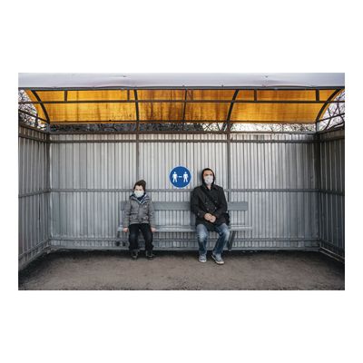 Exacompta - Pictogramme - gardez vos distances - 200 x 200 mm - bleu