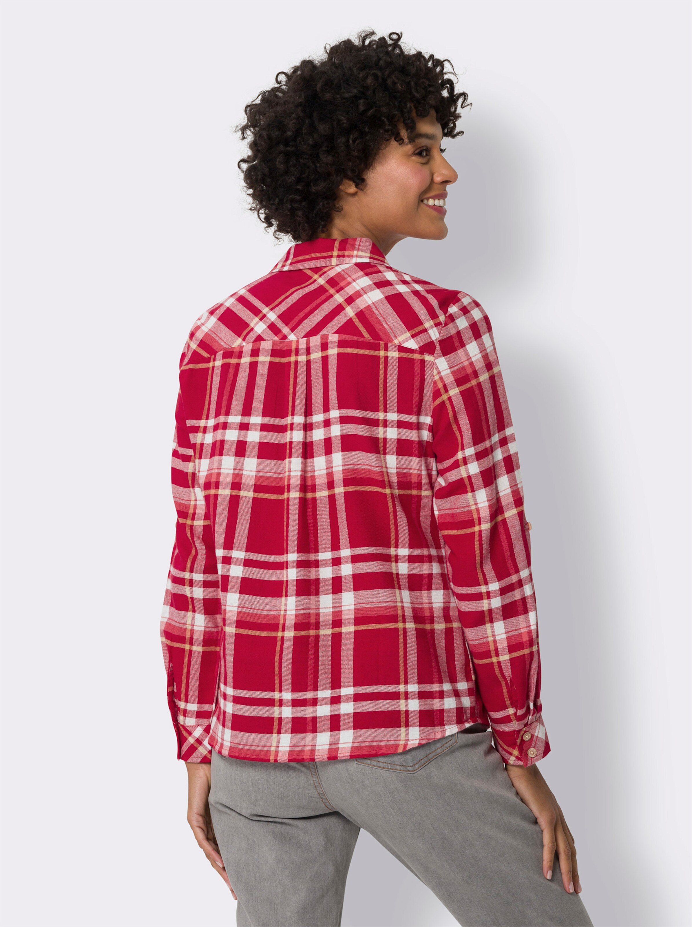 Flanellbluse mit krempelbaren Ärmeln