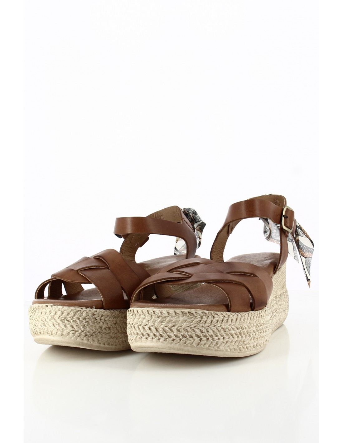 goodstep Sandales Compensées Chantal Cuir Marron et Foulard