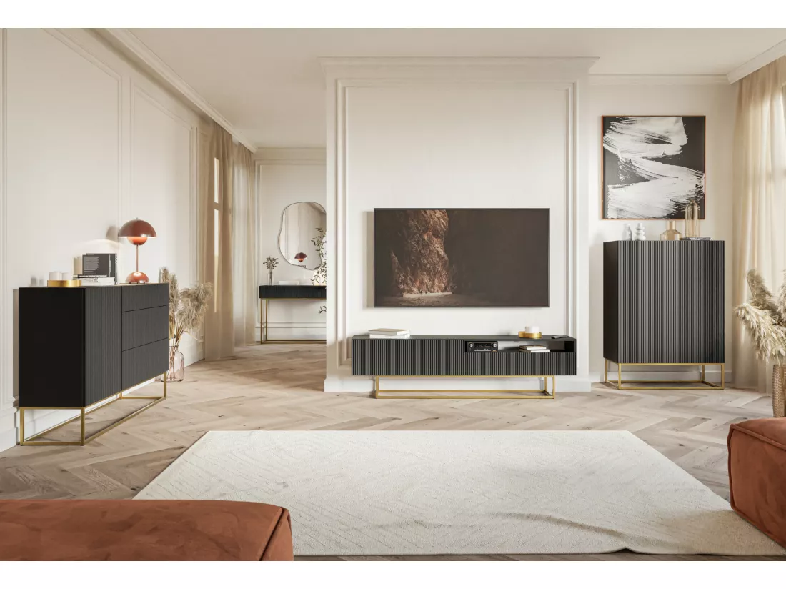 Commode à une porte avec tiroirs - 140 cm - noir - VELDIO