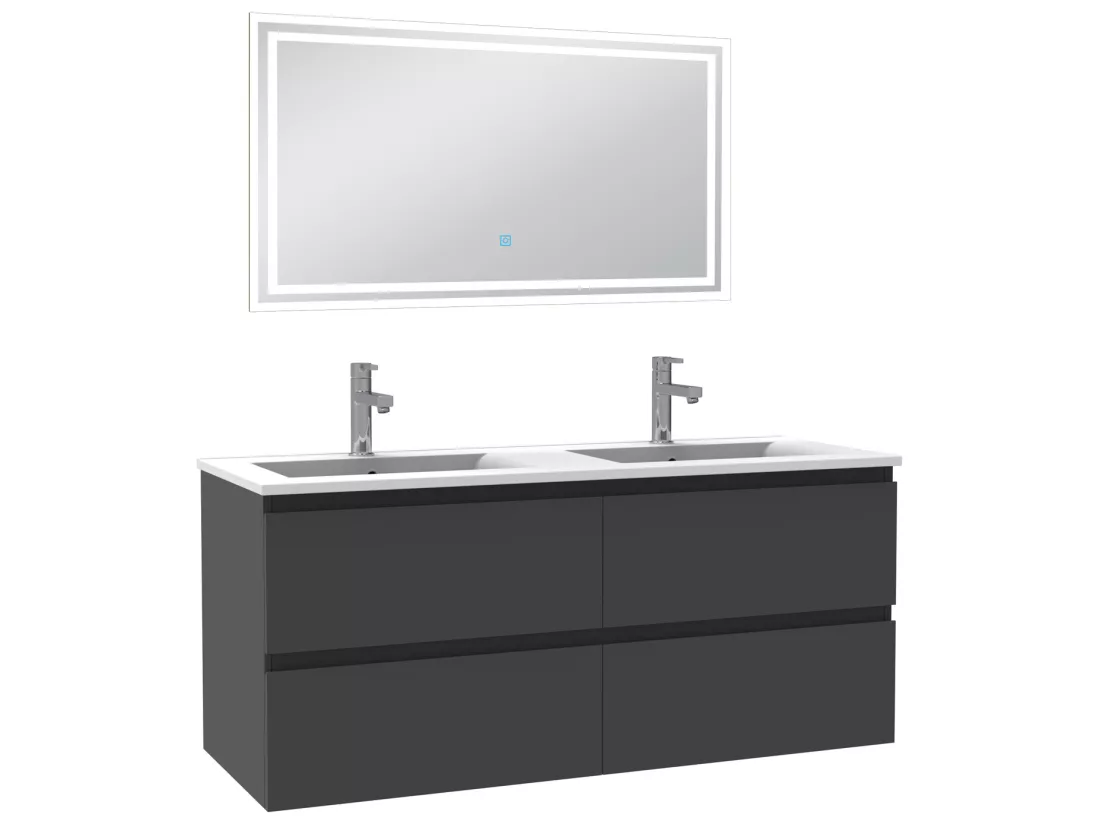 Meubles double vasque l.120 x H.52 x P.46cm, meuble acve miroir Anthracite, Aica
