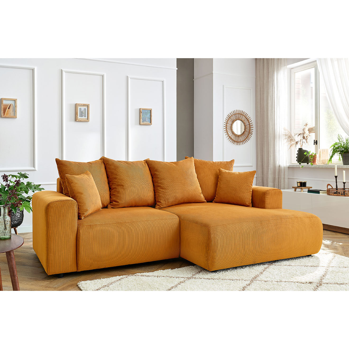 Bobochic Canapé d'angle fixe droit Enjoy moutarde - 237x147x95 cm