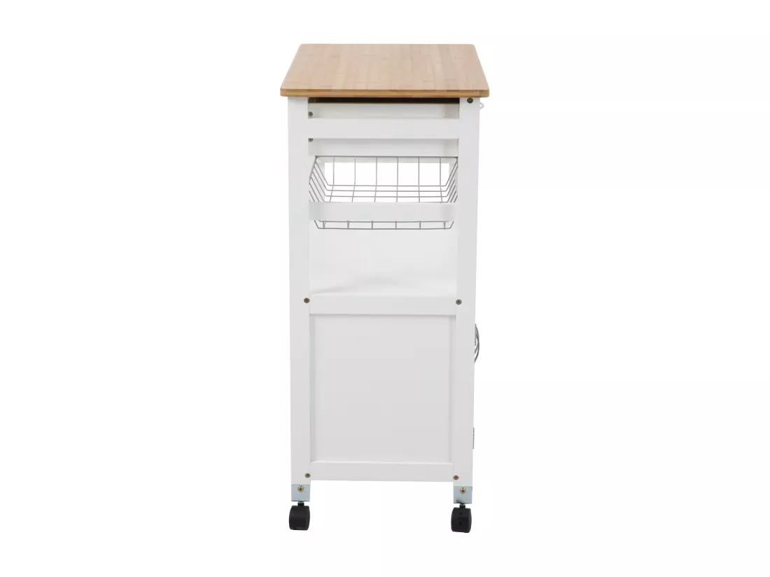 SVITA desserte de cuisine sur roulettes avec plan de travail panier en bois blanc