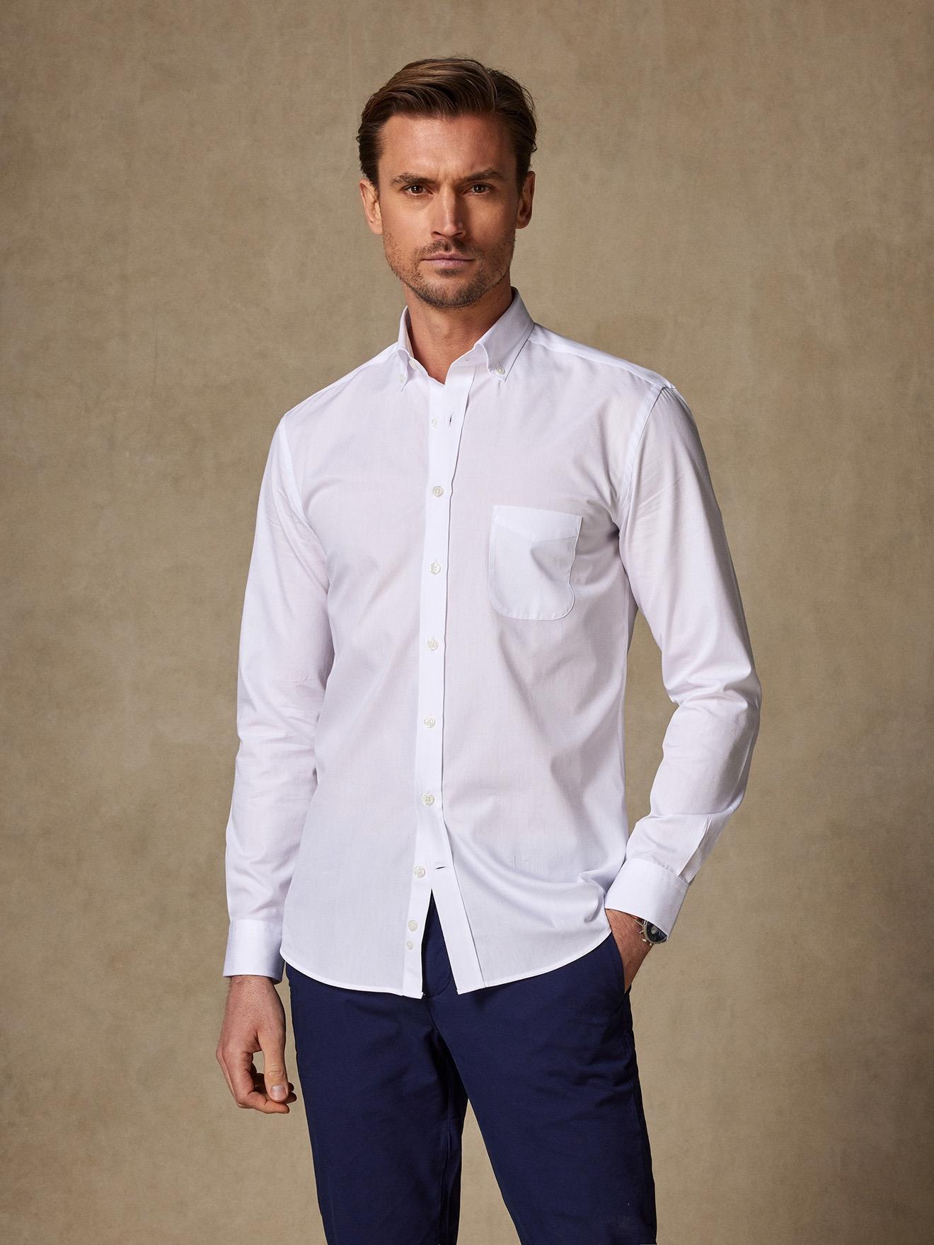 Chemise en popeline blanche - Col Boutonné