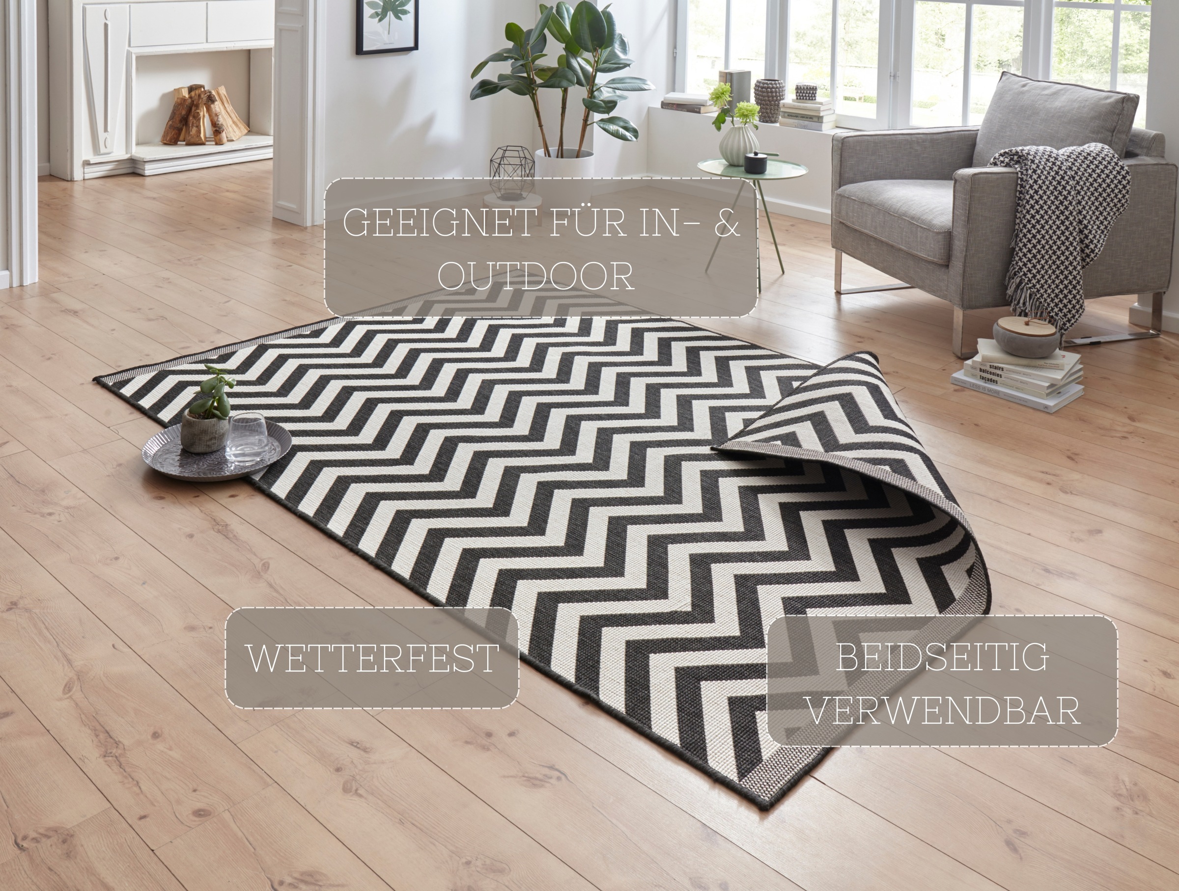 NORTHRUGS Teppich »Palma Wendeteppich« rechteckig 5 mm Höhe In-& Outdoor, Wetterfest, Balkon, Läufer, Wohnzimmer, Wasserfest