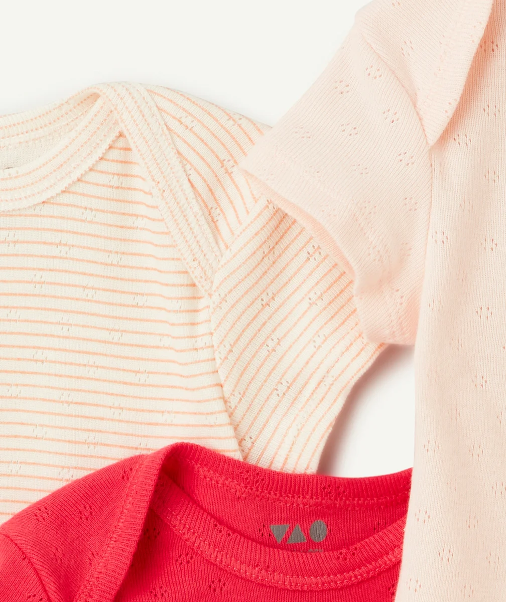 LOT DE 3 BODIES ROSE ET BLANC EN COTON BIO