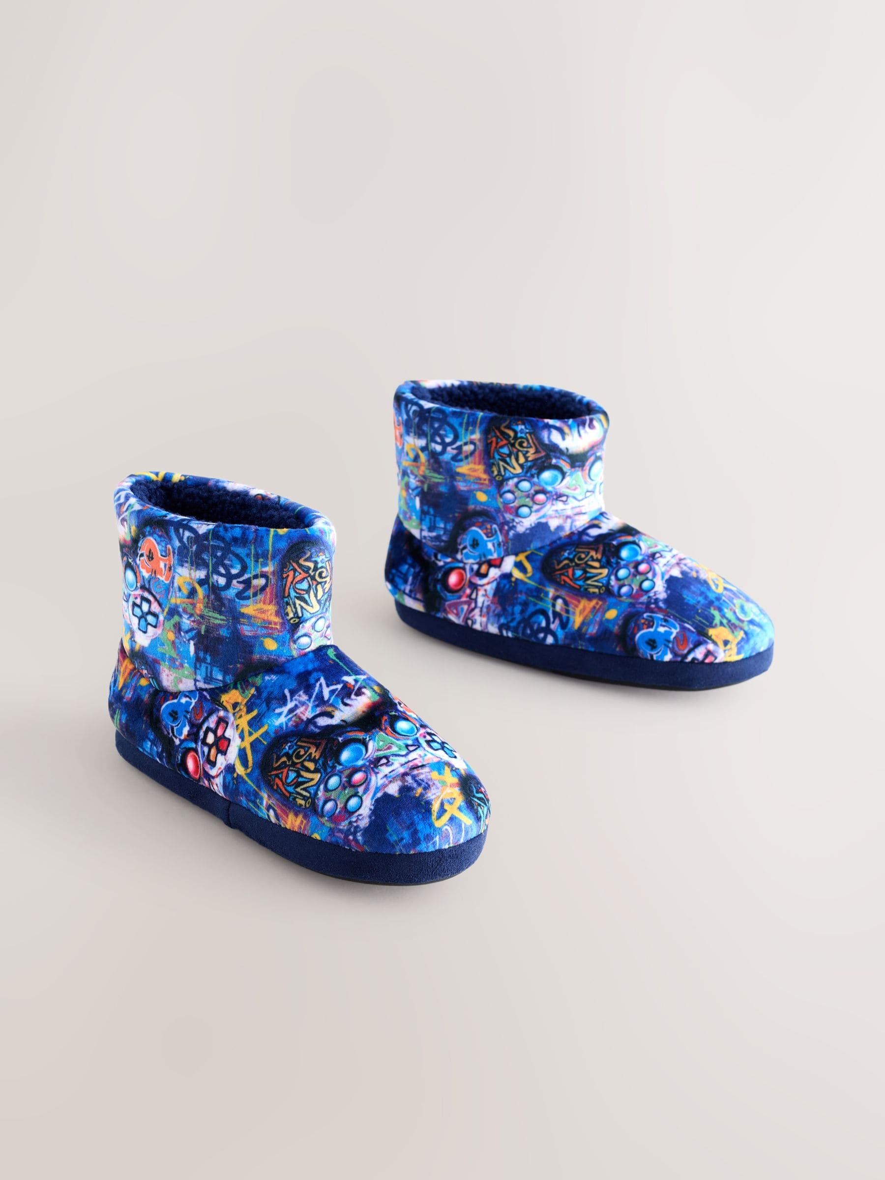 Blauw Graffiti Gamer - Comfortabele pantoffellaarzen