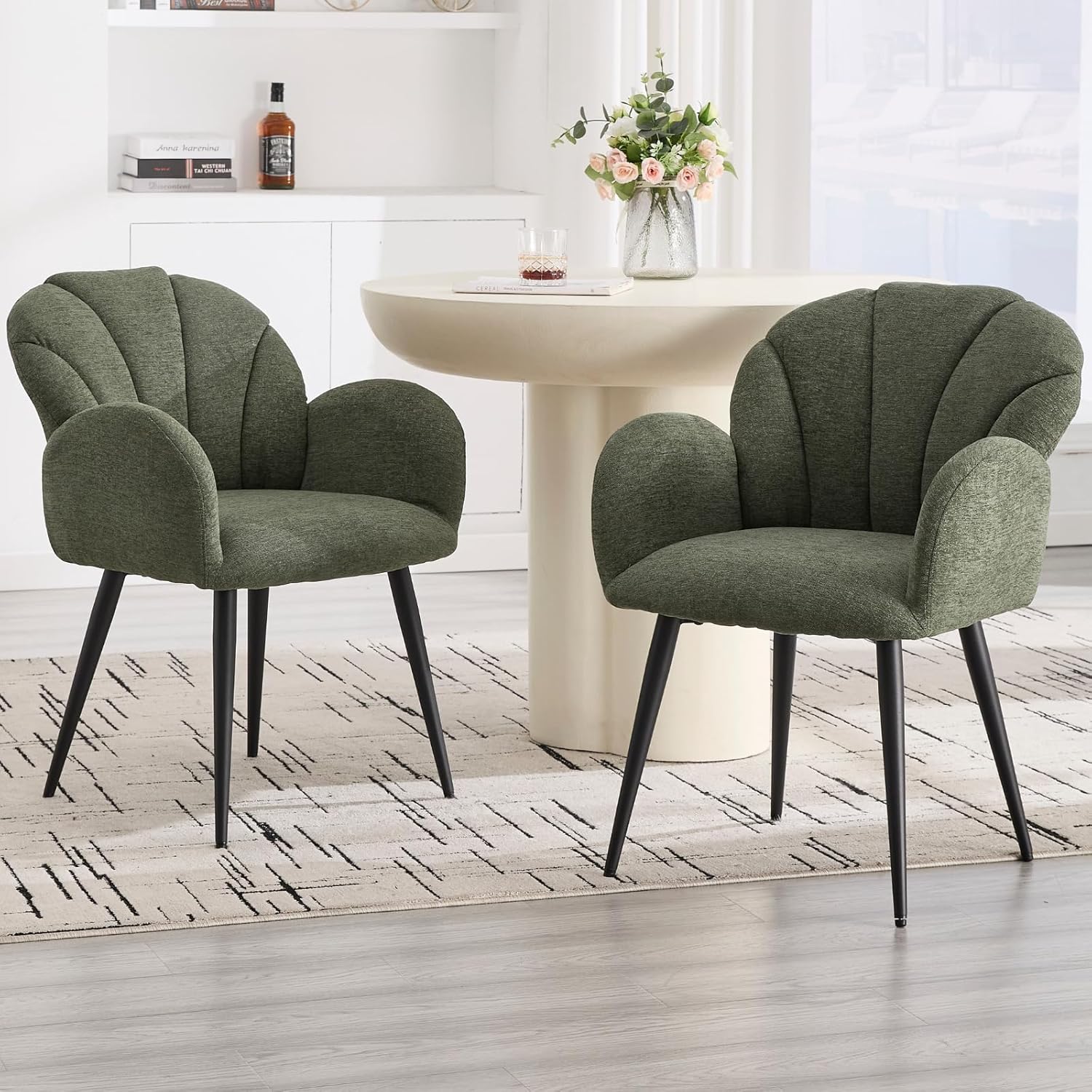 chairus Esszimmerstühle 2er Set Chenille Küchenstühle, Polsterstühle mit Lehne Moderne Stühle Esszimmer, Armlehnenstuhl für Küche Wohnzimmer, Grün