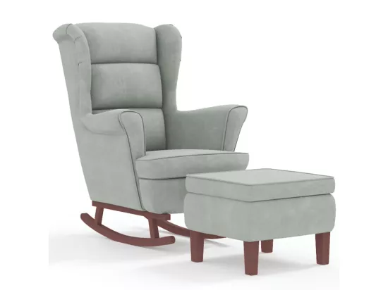 Chaise à bascule avec pieds en bois et tabouret Gris clair