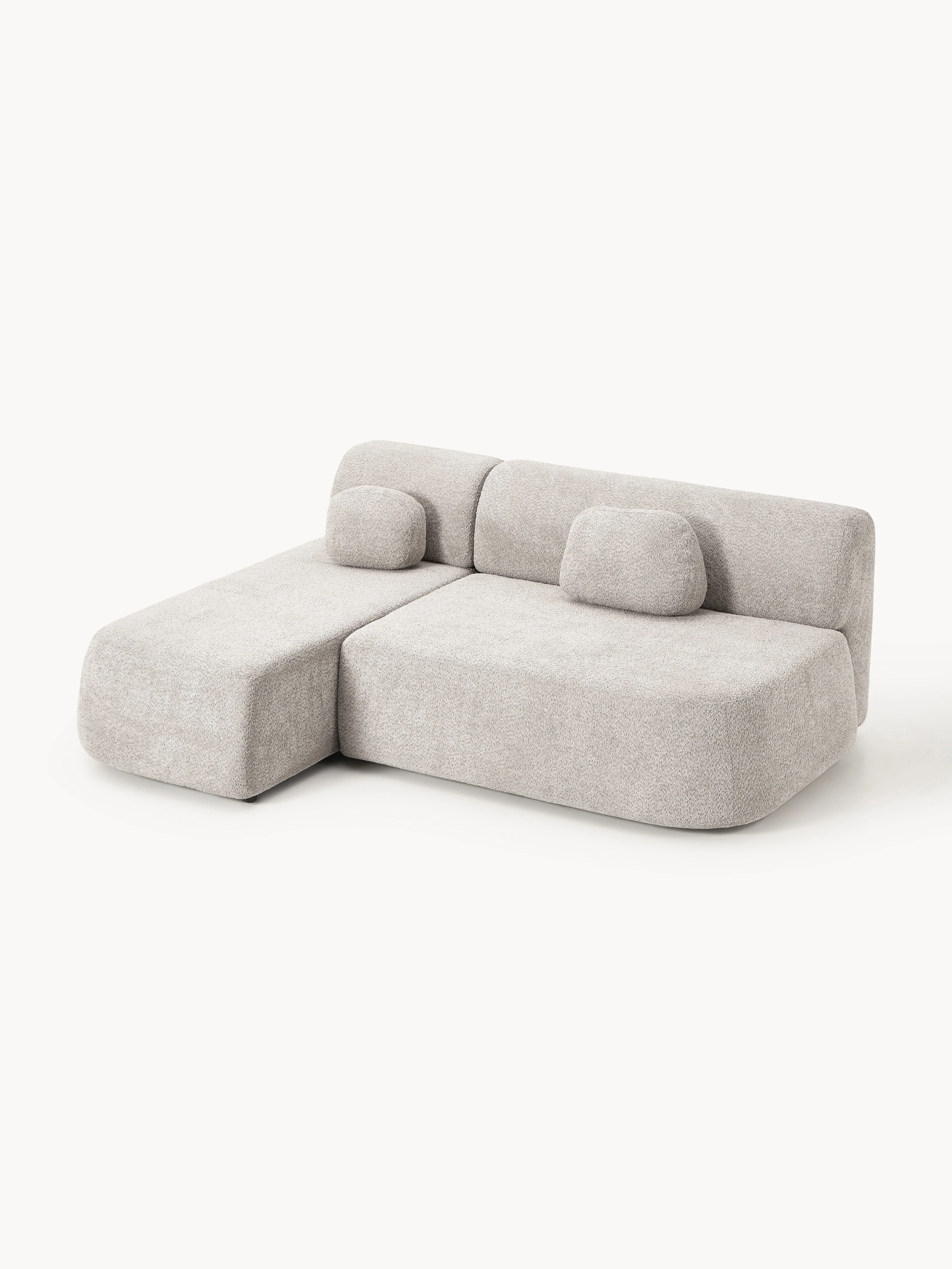 Hoekbankbed Pao van teddy-bouclé met opbergruimte