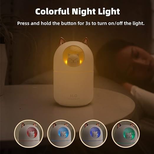 HOMTEC - Oplaadbare/USB-mistbevochtiger voor katten met nachtlamp