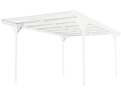 Enkele carport WESTMANN plat dak 6 mm dubbelwandige polycarbonaatplaten 15 m² incl. regengoot 305 x 503 cm wit
