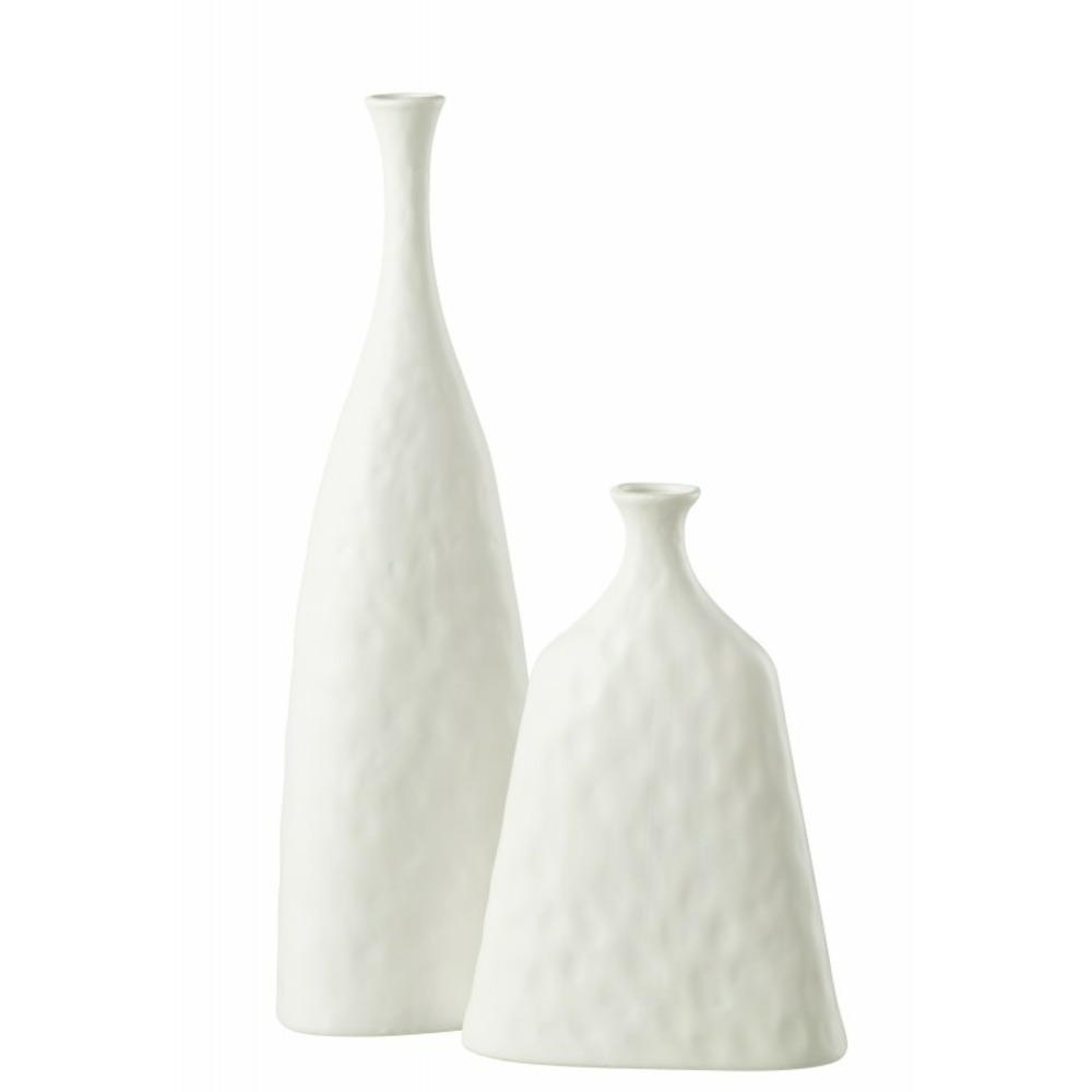 Vase haut col bouteille en céramique blanc 15x9x50 cm