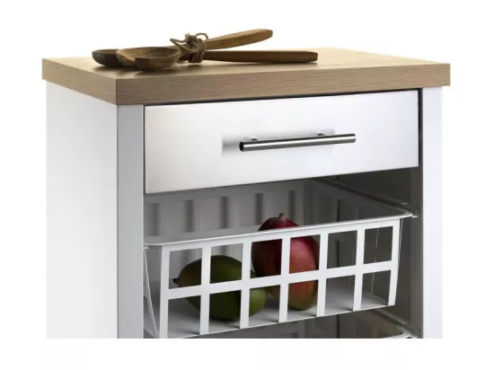 Desserte de cuisine, Chariot de rangement - couleur Blanc, Inox, Orme - 93*48*34 cm - KARA]