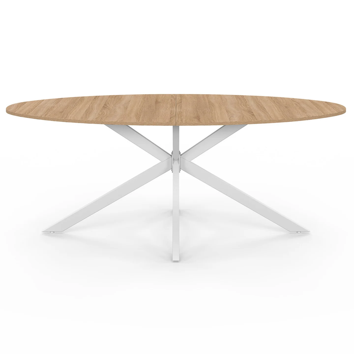 Table à manger ovale ALIX 10 personnes pied araignée bois et blanc 200 cm