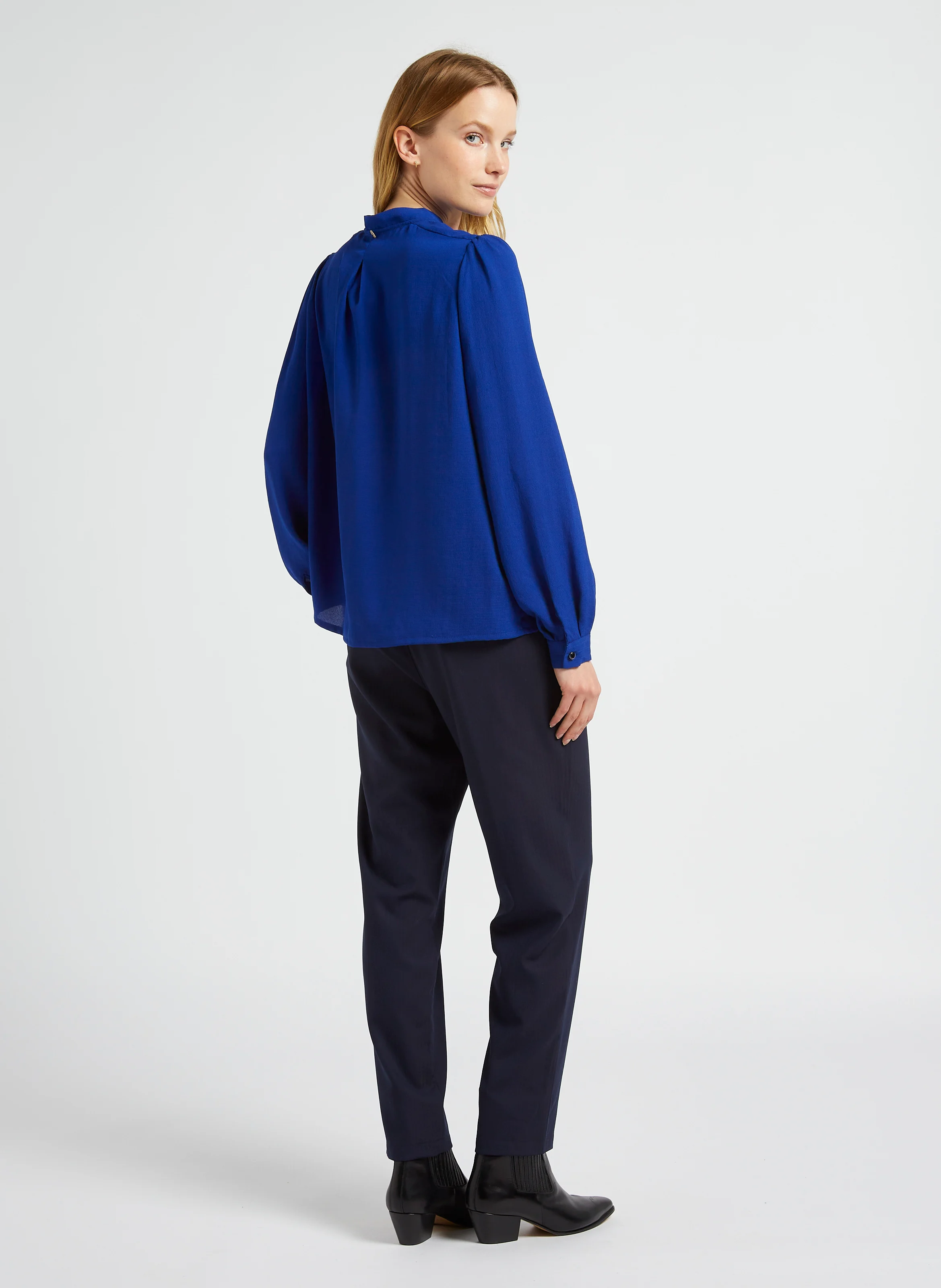 PASSY - Pantalon cigarette texturé| Bleu