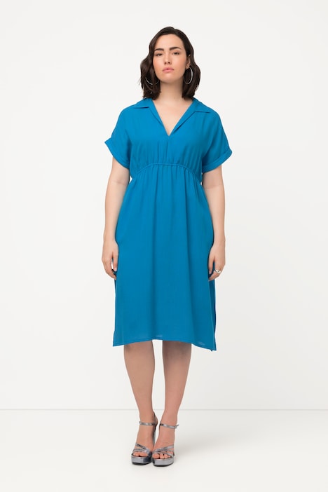 Kleid, Hemdkragen, Taschen, V-Ausschnitt, Halbarm