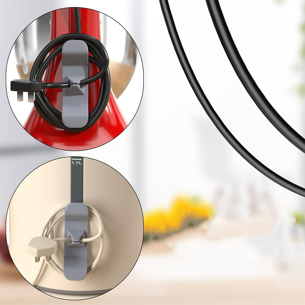 (4er Set) Selbstklebender Kabel Halter Aufwickler Organizer für Küchengeräte - Grau
