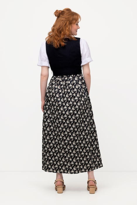 Dirndl, Blüten, Bindeband, Carree-Ausschnitt, ärmellos