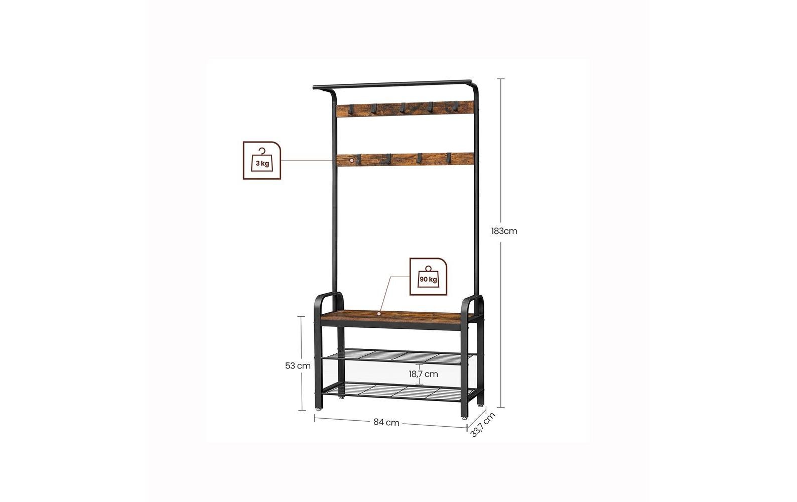Wandgarderobe 84 cm x 183 cm, Braun/SchwarzGarderobe mit Schuhregal