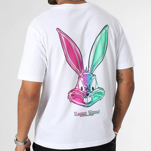 Tee Shirt Oversize Large Angry Bugs Bunny Chrome Color Violet Green Blanc