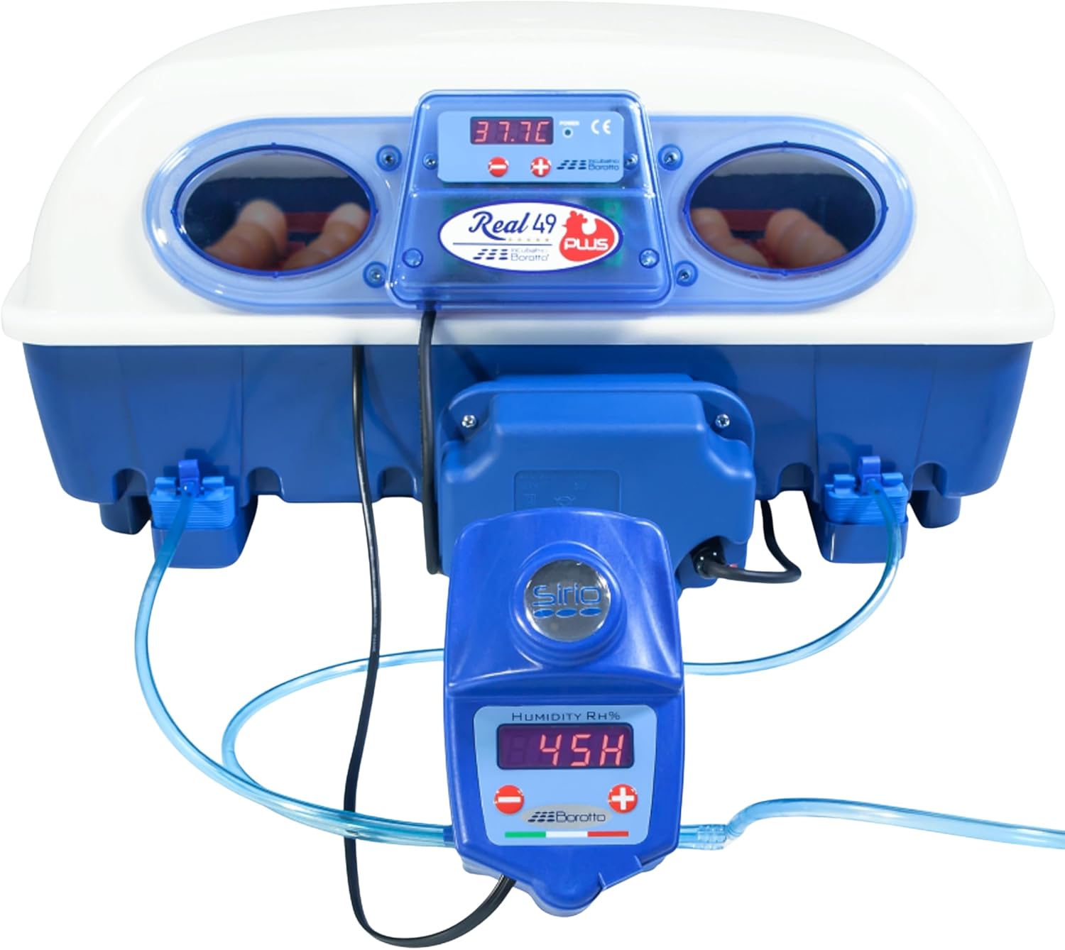 Borotto Real 49 Plus Expert | Brutautomat Vollautomatisch Professionelle für 49 oder 196 Kleine Eier mit Automatische Eierwender, Antibakterielles System, Luftbefeuchter Sirio | Hergestellt in Italien