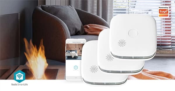 Nedis SmartLife Røykvarsler | Wi-Fi | Batteri drevet | Sensorlivssyklus: 10 år | EN 14604 | Maks. batteri levetid: 24 Måned | 85 dB | Hvit | 3 stk