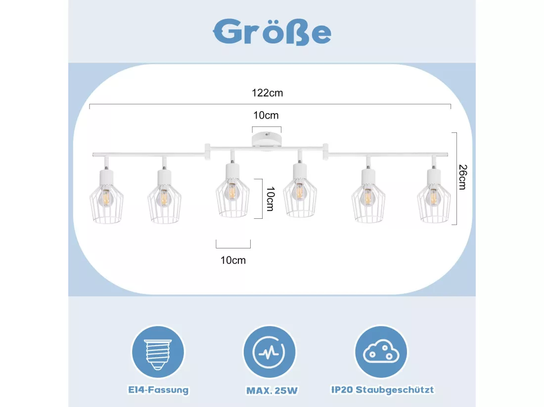 NETTLIFE Plafonnier 6 Ampoules E14 spot de plafond rétro blanc orientable 350° LED