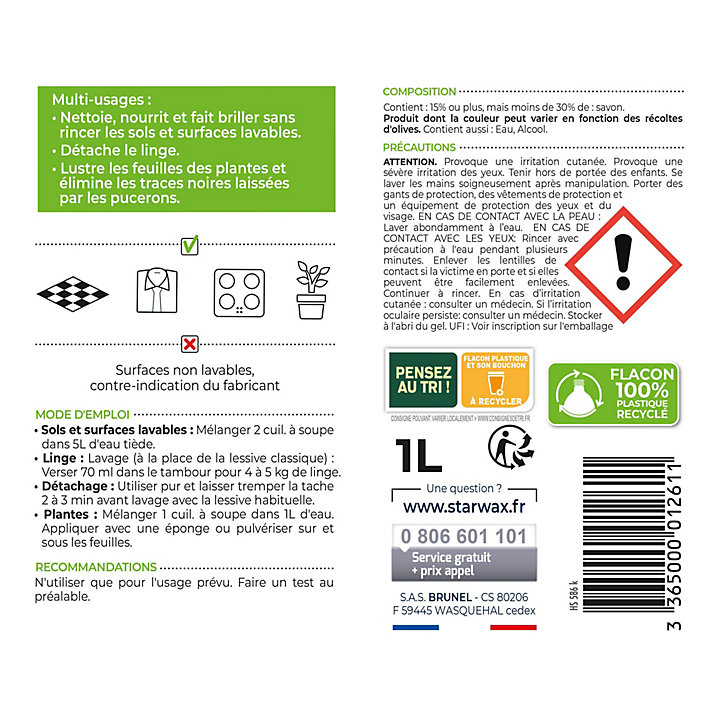 Savon noir à l'huile d'olive en bouteille Starwax 1L