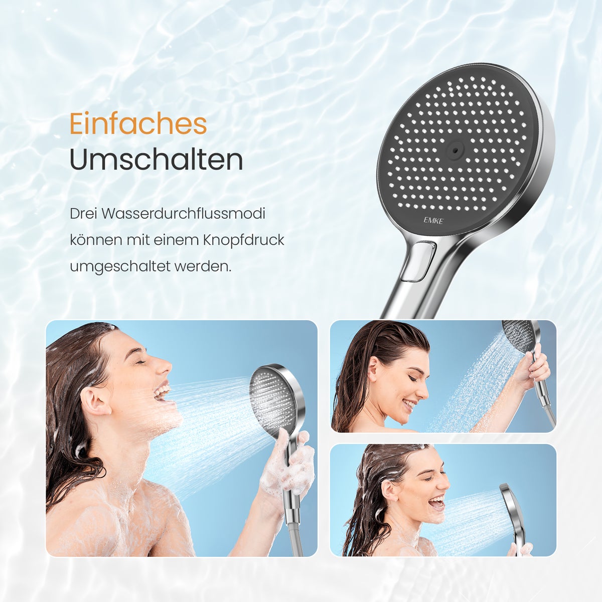 EMKE Douchesysteem Thermostaat Doucheset met 40cm Thermostaatplaat, Hoogte 83cm, 3 Straalsoorten, Douchestang, Handdouche, Regendouche, Waterafvoer