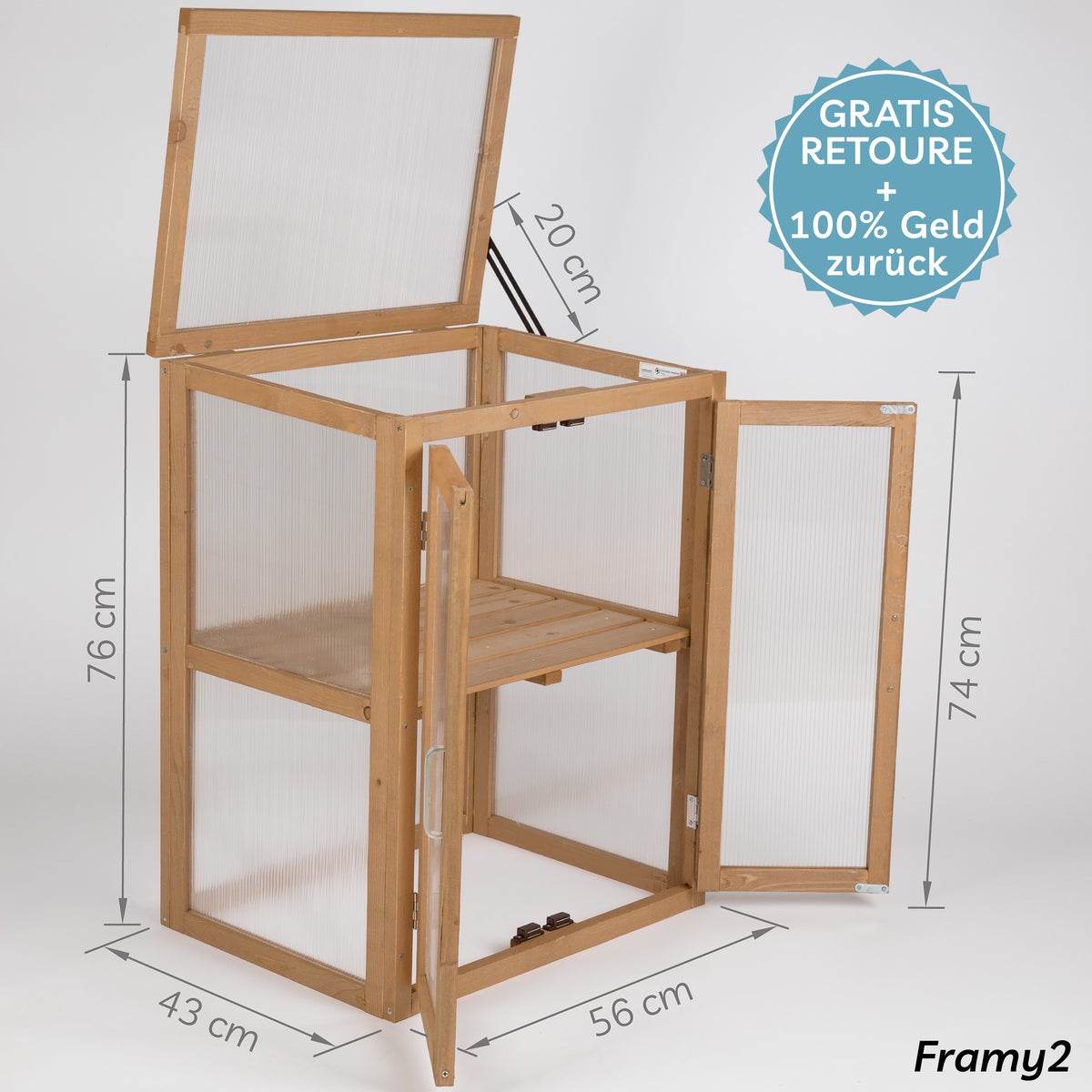 needs&wants® Minikas, klein, wintervast, van hout voor balkon, tuin, binnengebruik, kweekbak, verhoogd bed, plantenkast, propagatiehuis, polycarbonaat