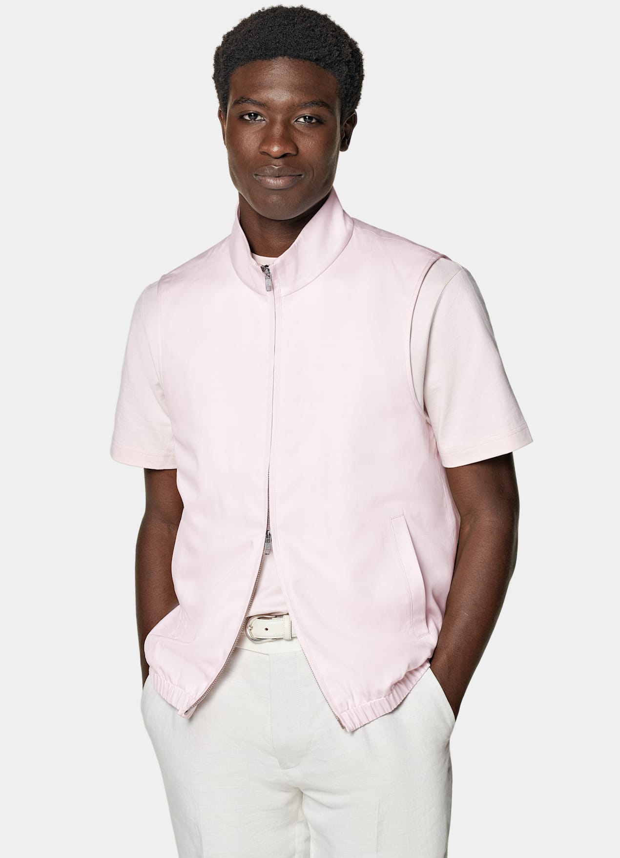 Veste sans manches zippée rose clair