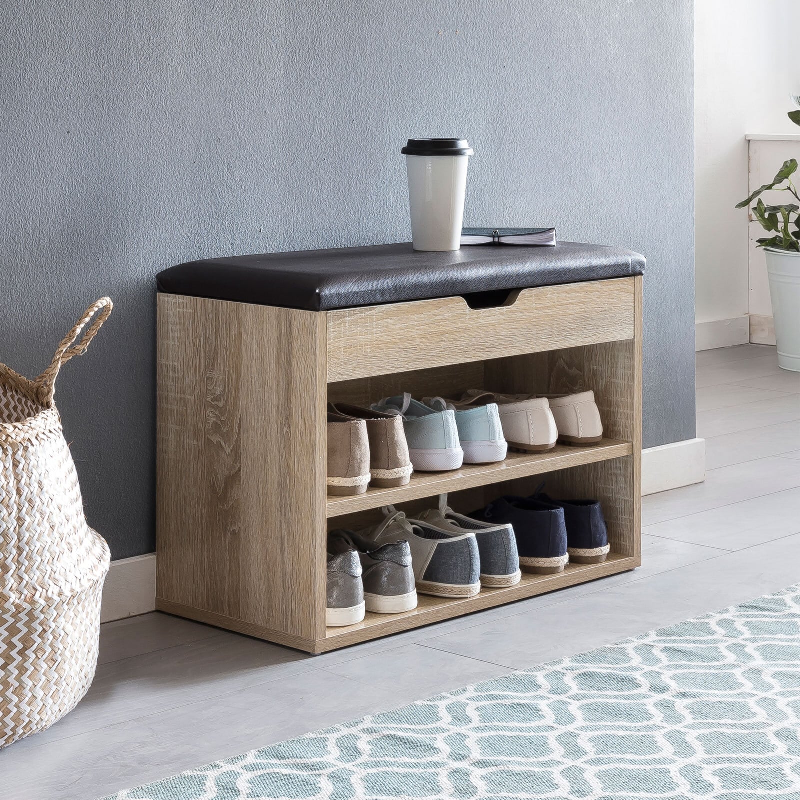 Garderobenbank Sofia 60x44 Eiche Sonoma/braun