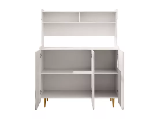 Buffet blanc (120 x 40 x 151 cm), buffet de cuisine, style moderne, étagères ouvertes