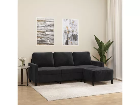 Canapé à 3 places avec repose-pieds Noir 180 cm Velours