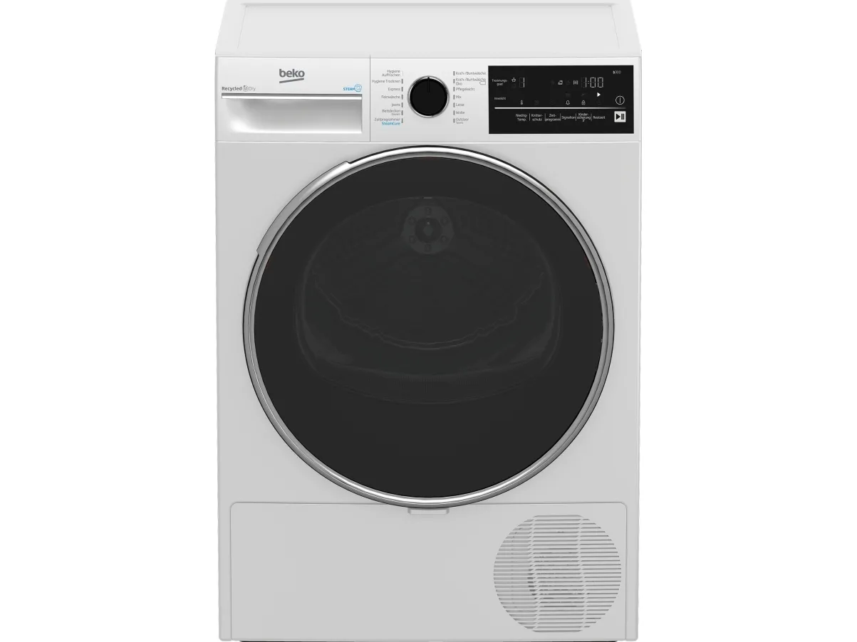 Beko B3T42240S, Fritstående, Front-læsning, Varmepumpe, Hvid, Dreje, Berøring, Højre