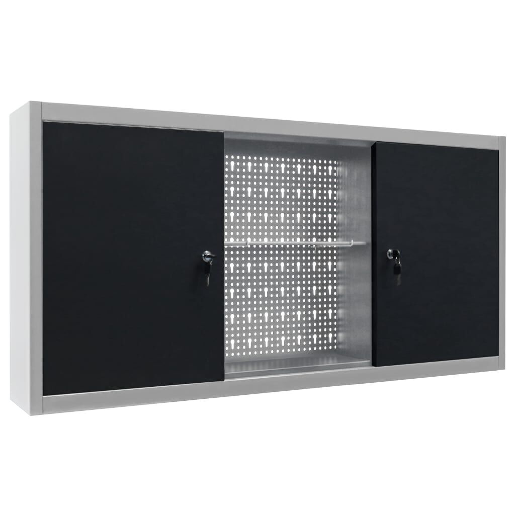 vidaXL Gereedschapskast voor aan de muur, metaal, grijs en zwart