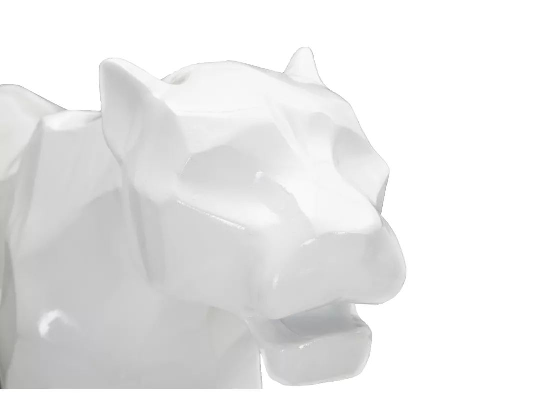 Sculpture géométrique de panthère blanche, 70x18x32,5 cm - Statue moderne inspirée du cubisme en résine