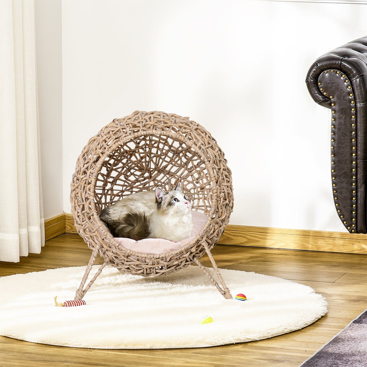 PawHut kattenhuis van rotan, Ø52 x 58 cm, PE rotan, naturel