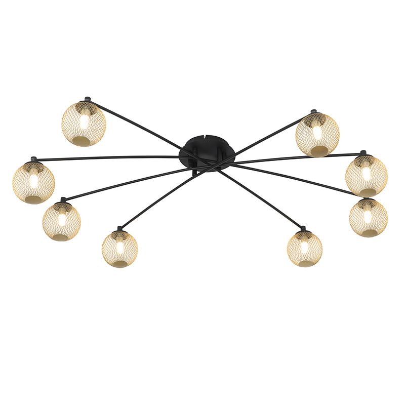 Moderne plafondlamp zwart met goud 8-lichts - Athens Wire