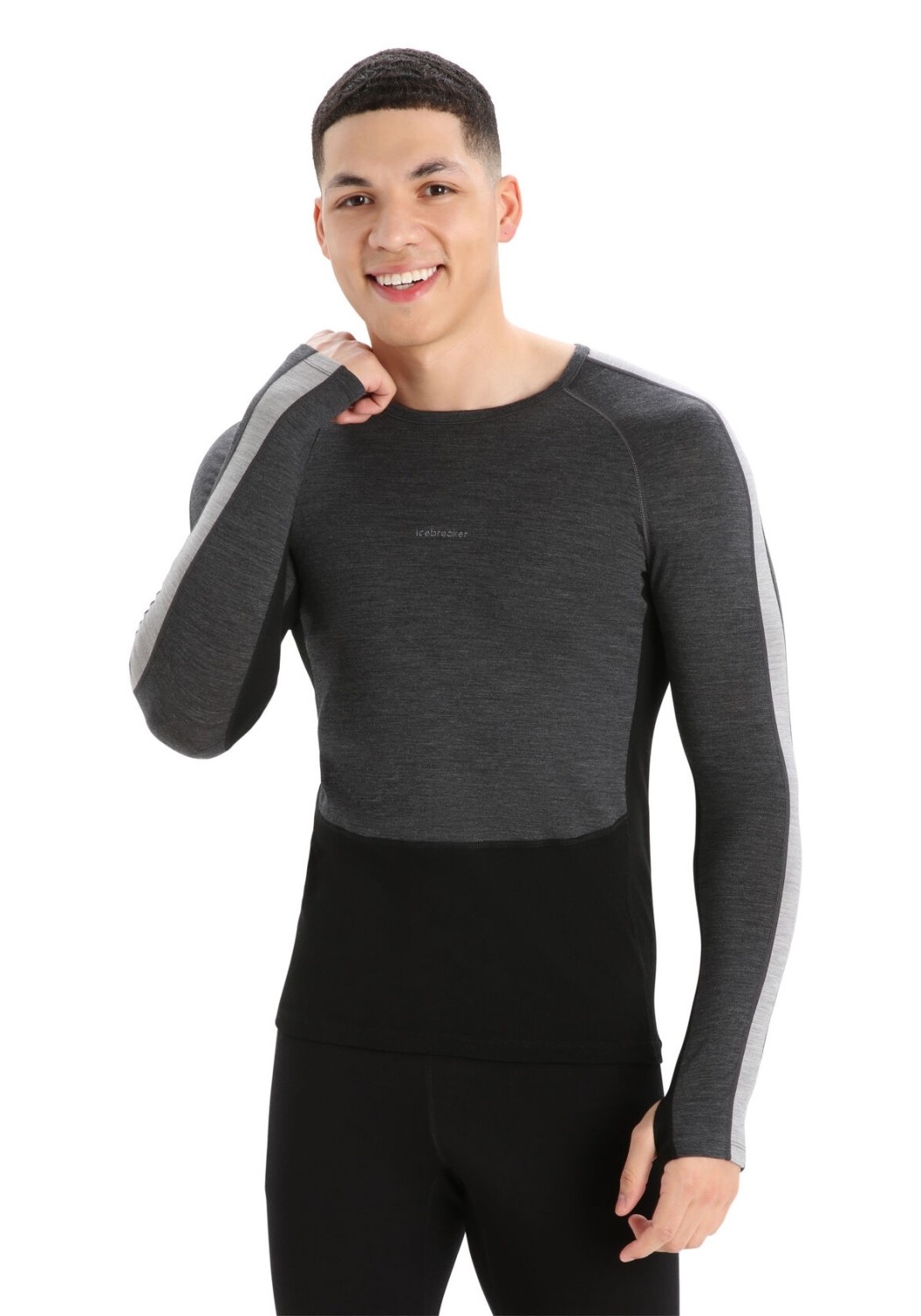 Icebreaker Herren-Langarmshirt ZoneKnit™ 200 LS Crewe Jet Heather/Black/Metro H