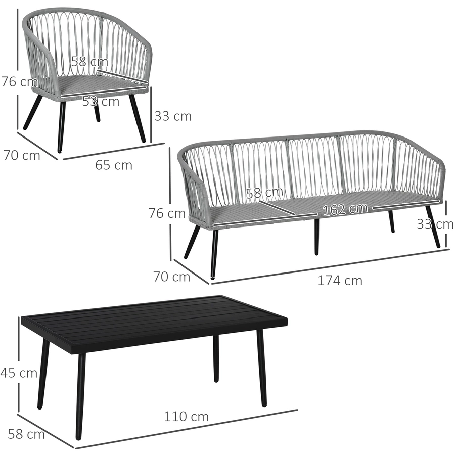 Outsunny Gartenmöbel-Set mit Kissen grau